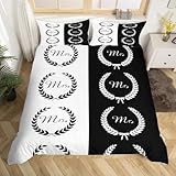 Erosebridal Black and White Duvet Cover King Size Mr and Mrs Bedding Set 3 Pieces Soft Microfiber Couple Romantic Theme Bedding Comforter Cover for Lovers Couple's 90'×104' Modern Bedroom Décor