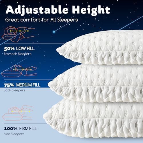 Cooling Side Sleeper Pillow for Neck and Shoulder Pain, Luxury Shredded Memory Foam Cool Bed Pillows for Sleeping Set of 1- Adjustable Standard Size- Washable Cover Original White - Image 3