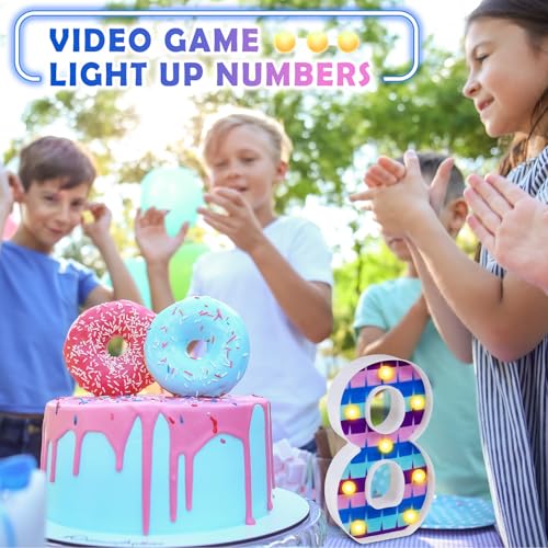 LED Number Lights Cartoon Themed Birthday Decorations LED Light Up Number Centerpieces Table Decoration for Party Supplies Backdrop Wall Decor for Birthday Party Decorations (Number 8)