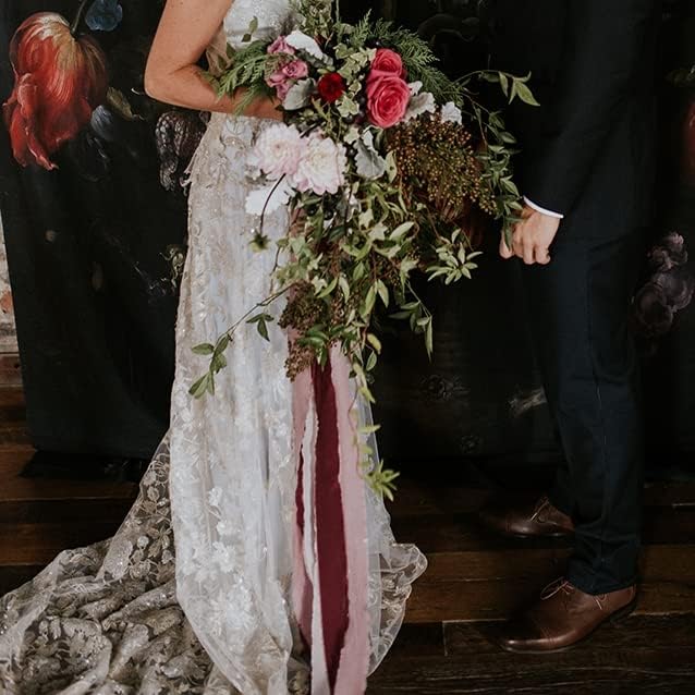 Miniatura 5 de 3 Rolls Chiffon Ribbon 1.5" x 5Yd Purple Silk-Like Handmade Fringe Ribbon Set for Wedding Invitations, Bridal Bouquets, Decorations, Gifts Wrapping,