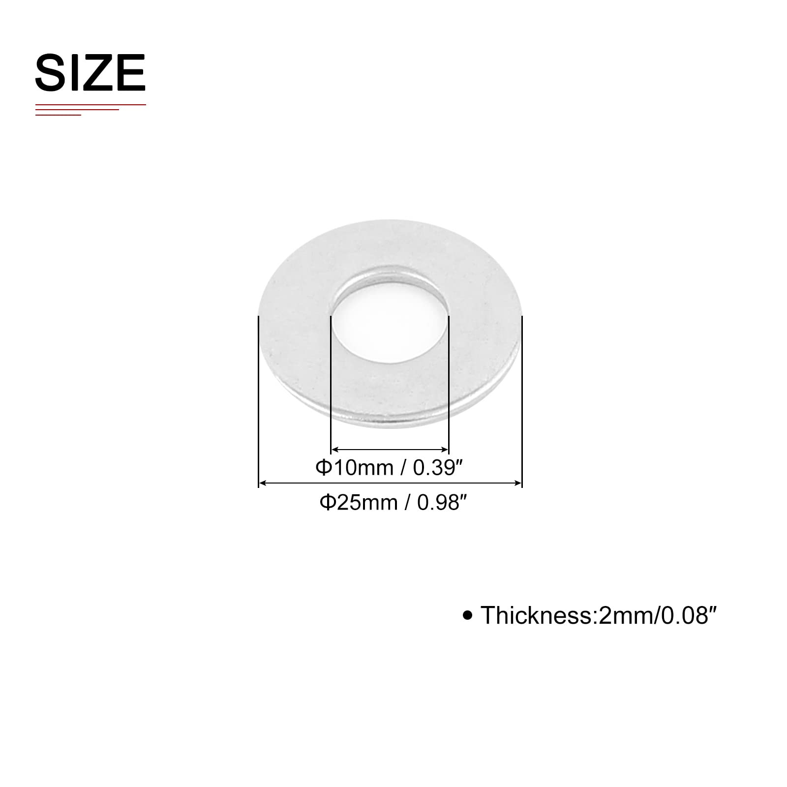 DTGN 10mmx25mmx2mm(IDxODxT) 304 Stainless Steel Flat Washers - 10Pack - Good for Industrial Machinery - Flat Ring Gaskets - Silver Tone - Image 2