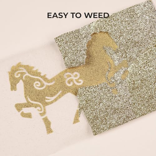 Image of HTVRONT Champagne Gold Glitter HTV Heat Transfer Vinyl - 12 inch x 10ft Champagne Gold Glitter Iron on Vinyl for Shirts, Glitter HTV Vinyl Rolls for Heat Transfer Design