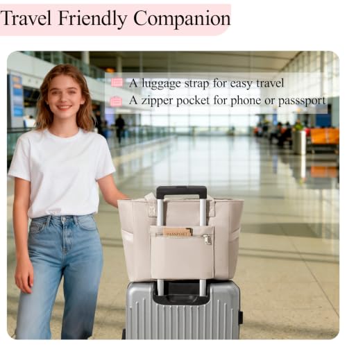 Image of CTWWFS Large Tote Bag for Women with Zipper, Nylon Lightweight Work Tote with 15.6 inch Laptop Sleeve, Nurse Bag for Work College