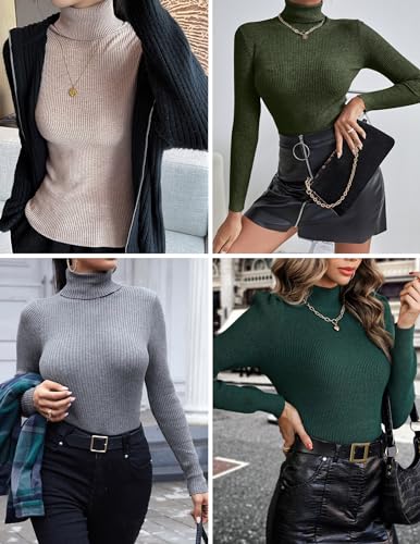 Image of Ekouaer Women's Turtleneck Shirts Ribbed Pullover Sweater Long Sleeves Tops Midweight Thermal Underwear Blouse