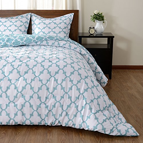 downluxe Lightweight Printed Comforter Set (King,Teal) with 2 Pillow Shams - 3-Piece Set - Down Alternative Reversible Comforter - Image 4