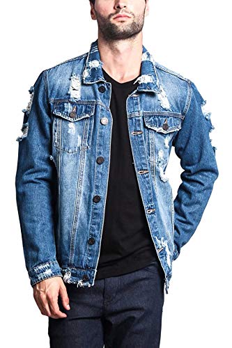 Victorious Men's Casual Distressed Denim Jean Jacket DK100 - Indigo - X-Large - Thumbnail 5