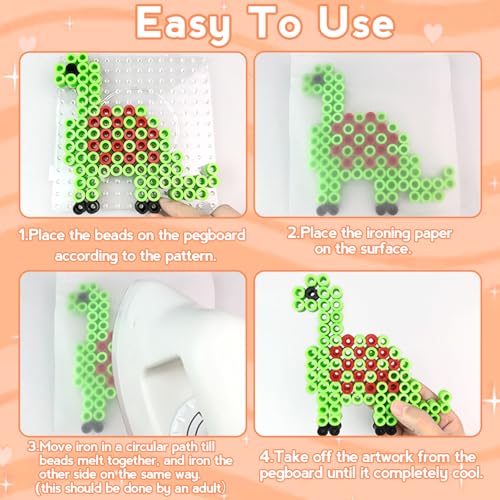 10MM Bügelperlen Set,12 Farben Steckperlen mit Aufbewahrungsbox, Bügelperlen Platten, Bügelpapier, Muster… – Ansicht 4