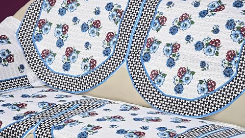 Image of Fab Nation Sofa Cover L Shape 6 Seater with Corner L Type Sofa Set for Living Room | Cotton Sofa Slipcovers for 3 + 3 Seaters Cover with 2 Arms + 2 Setty Covers + 1 Table Cover | Garden Blue