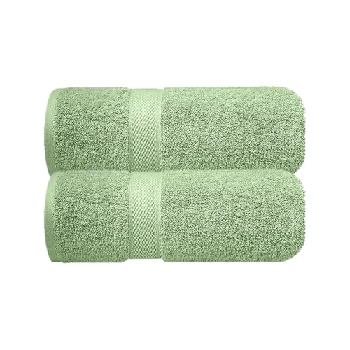 Image of Sulfar 100% Combed Cotton, Quick Drying Highly Absorbent Thick Bathroom Towels, Luxury Bath Towel Set (Pack of 2, 70 X 140 cm) - 600 GSM (Nature Green)