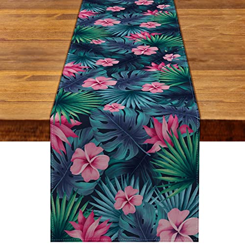 Linen Tropical Table Runner Summer Luau Hawaiian Party Palm Leaf Table Cover Rustic Home Kitchen Dining Room Decoration #TOP13