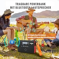 Purmars Tragbare Powerstation, 92Wh/100W Powerbank,mit Bluetooth-Lautsprecher + FM-Radio,PD-Schnellladung, 230V AC-Ausgang, Mehrere Ausgangsanschlüsse, Ideal für Camping & Notstromversorgung. – Ansicht 3
