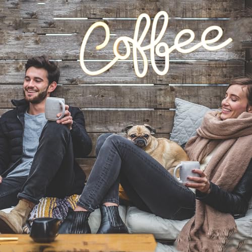 Image of Warm White Coffee Neon Sign,Dimmable Coffee Bar Light up Sign,Arylic Neon Lights for Coffee Bar Accessories,Coffee Bar Signs for Coffee Station Wall Decor Art Decor,5V USB Powered,14x6.3In