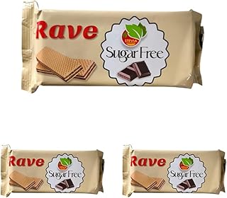 بسكويت ويفر محشو بكريم الشوكولاتة خالي من السكر قطعة واحدة تحتوي على 4 بسكويتات من ريف، عبوة من 3 قطع