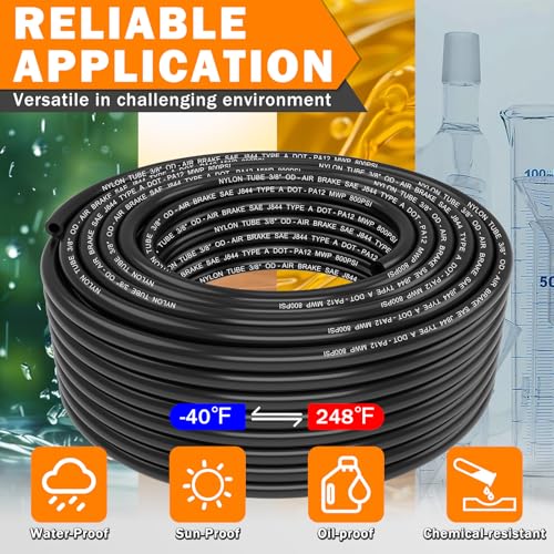 Image of CheeMuii 100 FT 3 /8 Pneumatic Tubing 3 /8 inch PA12 Nylon DOT Air Line SAE J844 DOT Air Hose 30.5 Meter 3 /8 Inch OD Pneumatic Air Tubing Pipe Hose Line