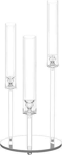 Portavelas de 31 pulgadas de alto, portavelas de 5 brazos para parejas, compromisos, candelabros de piso acrílico transparente con base de espejo
