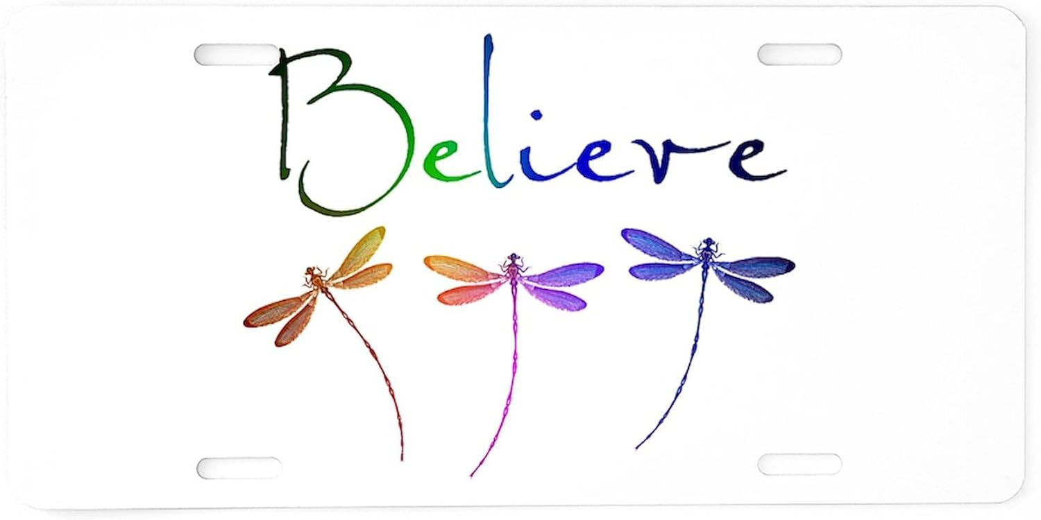 CafePress Believe...Dragonflies Aluminum License Plate, Front License Plate, Vanity Tag