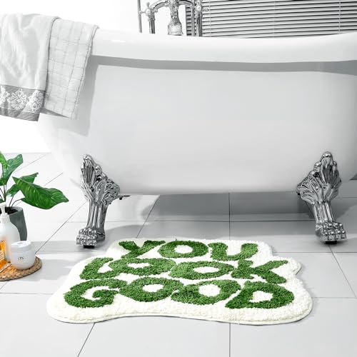 Image of TOIVO You Look Good Bath Mat - Stylish Funny Pink Bathroom Rug with Cute Words, Absorbent & Non-Slip - 25x21 inch (Green)