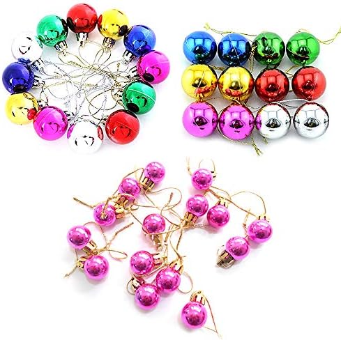 kungfu Mall 24 PCS of 6-color Mini Christmas Tree Baubles Matte and Glitter Decorated Baubles Xmas Hanging Decorations 30mm