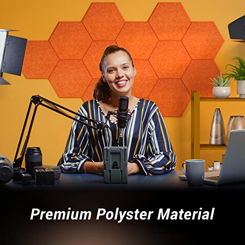 Image of Self-adhesive Hexagon Acoustic Panels 12 Pack, TONOR 12 inchx 10 inchx 0.4 inch High Density Sound Proof Panels Tiles for Walls, Absorbing Noise and Eliminating Echoes Acoustic Foam for Home Studio Orange