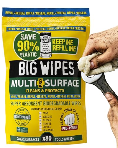 Big Wipes Multi-Surface Cleaning Wipes – Absorbent Surface & Hand Wipes - 4 Power Solvents & 4 Skin Conditioners – Industrial Cleaning Products - Heav