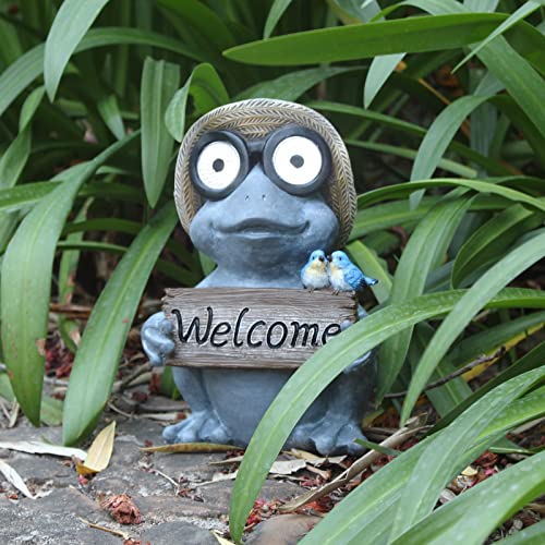 Rezpuao Garden Statue Of Frog With Solar Light Eyes,Solar Garden Frog Outdoor Decorations,Frog Figurine For Patio, Balcony, Yard, Lawn Ornament,Perfect Garden Gift,9.72Inch #TOP5