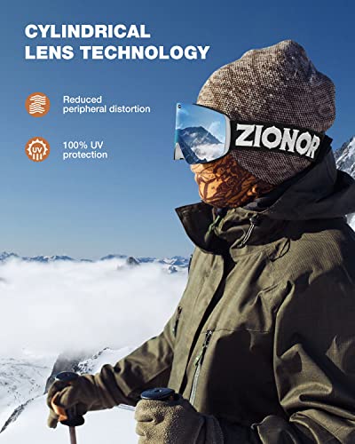 Zionor X11 Ski Snowboard Snow Goggles With Magnetic Interchangeable Cylindrical Lens Anti-Fog Uv Protection For Men Women Adult （Vlt 10% Silver Lens） #TOP6