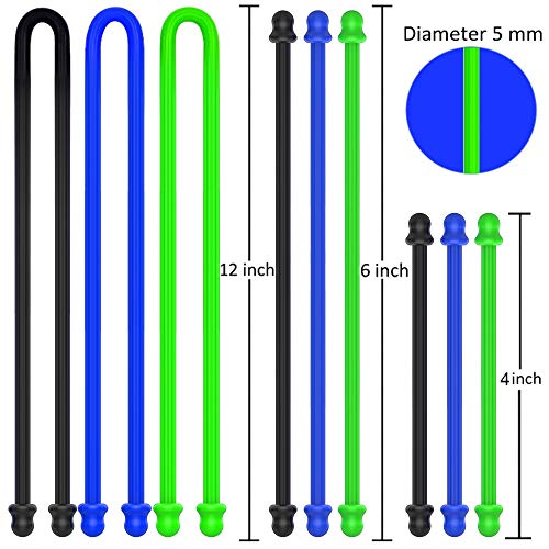 9Pcs 4-Inch, 6-Inch, 12-Inch Original Silicone Cable Tie, Steel-Core Silicone Twist Ties, Reusable Rubber Twist Tie, Cable Tie Straps. (3 Sizes In 3 Colors) For Organizing. (Dia 5Mm) #TOP5