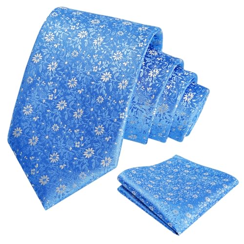 Image of Alizeal Mens 3.15inches Exquisite Floral Tie with Small Flower Printed Pocket Square
