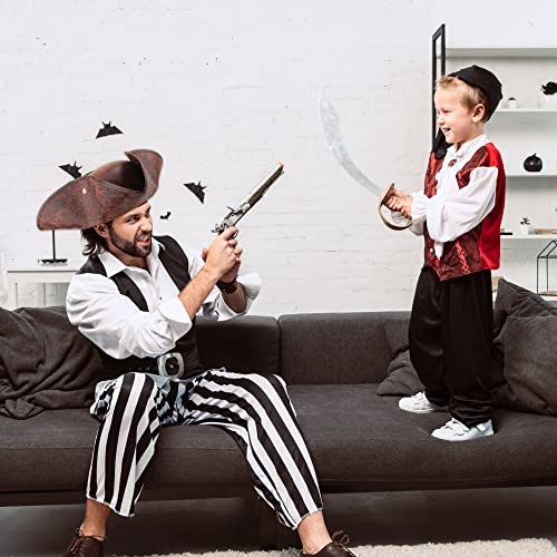 Sgbetter 4 Pack Faux Leather Pirate Hat Tricorn Hat Distressed Brown Tri-Corner Hat For Pirate Theme Party Halloween Cosplay Dress Up Accessories #TOP2