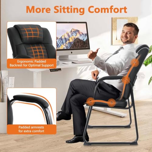 Image of CLATINA Heavy Duty Guest Chair with Padded Armrests and Sled Base, Executive Leather Soft Reception Chair 400lbs Capacity for Office Conference Waiting Meeting Room, Black (6 Pack)