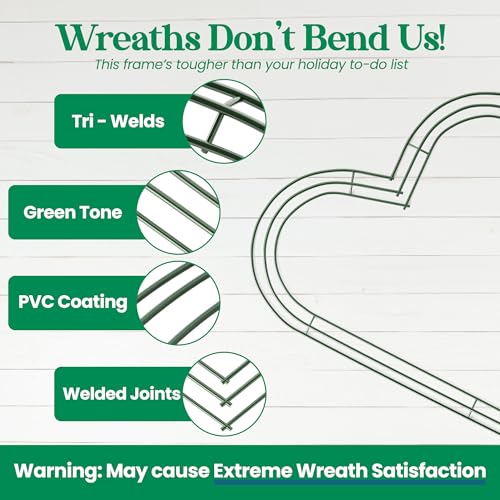 Image of 2-Pack 14 Inch Wire Wreath Frame - Heart Metal Wreath Form with Heart Design for DIY Crafts, Floral Projects, and Home Decor - Dark Green Wire Frame for Christmas Holiday & Weddings