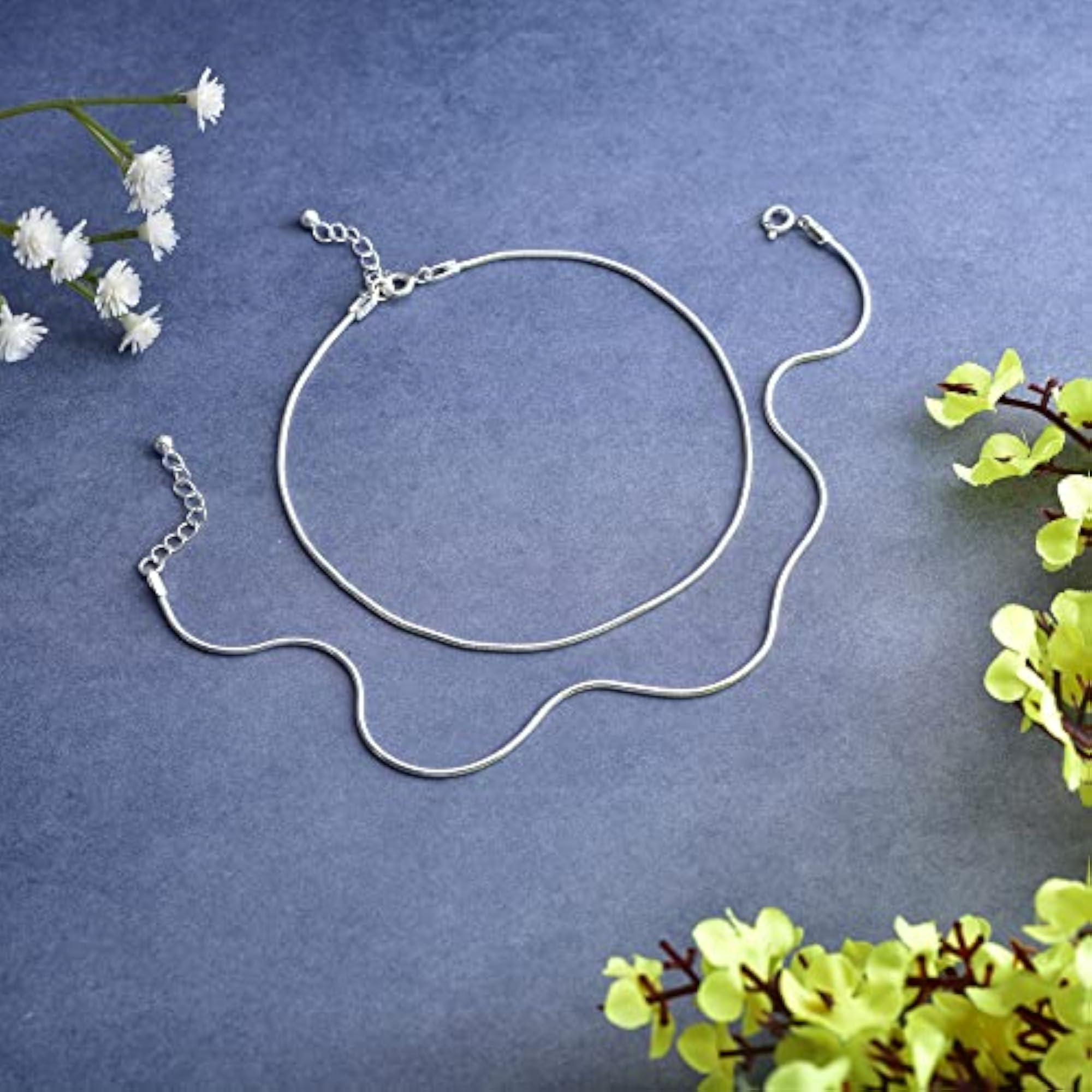 Women's 925 Pure Silver Threaded Snake Pattern Anklet, Traditional