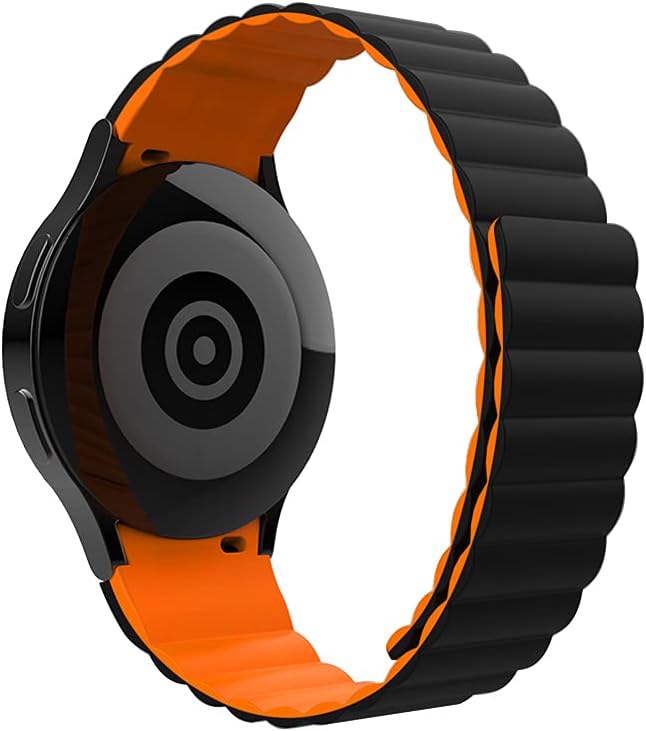 OBOE 20mm Silicone Smart Watch Magnetic Replacement Band Compatible with Samsung Galaxy Watch 4 40mm/ 42mm/ 44mm/ 46mm (Black-Orange)