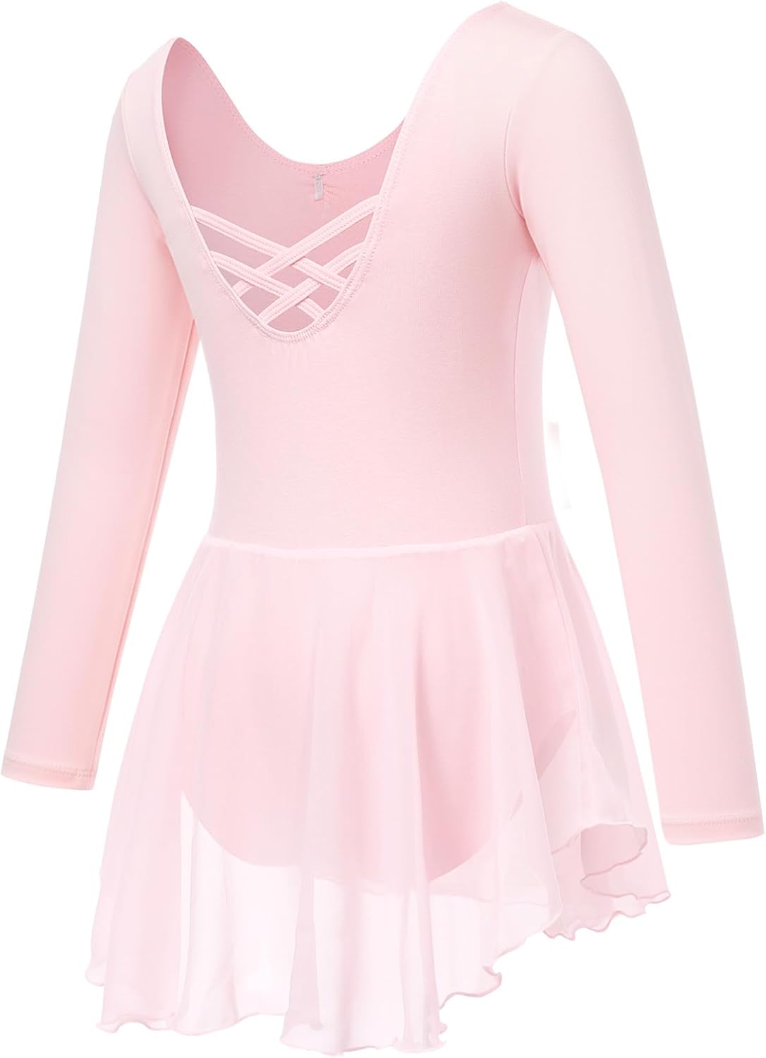 Soudittur Balletjurk voor meisjes, tutu, klassiek, dans, turnpakje van katoen, ballet, danskostuum met chiffon rok, Wit, 150 cm