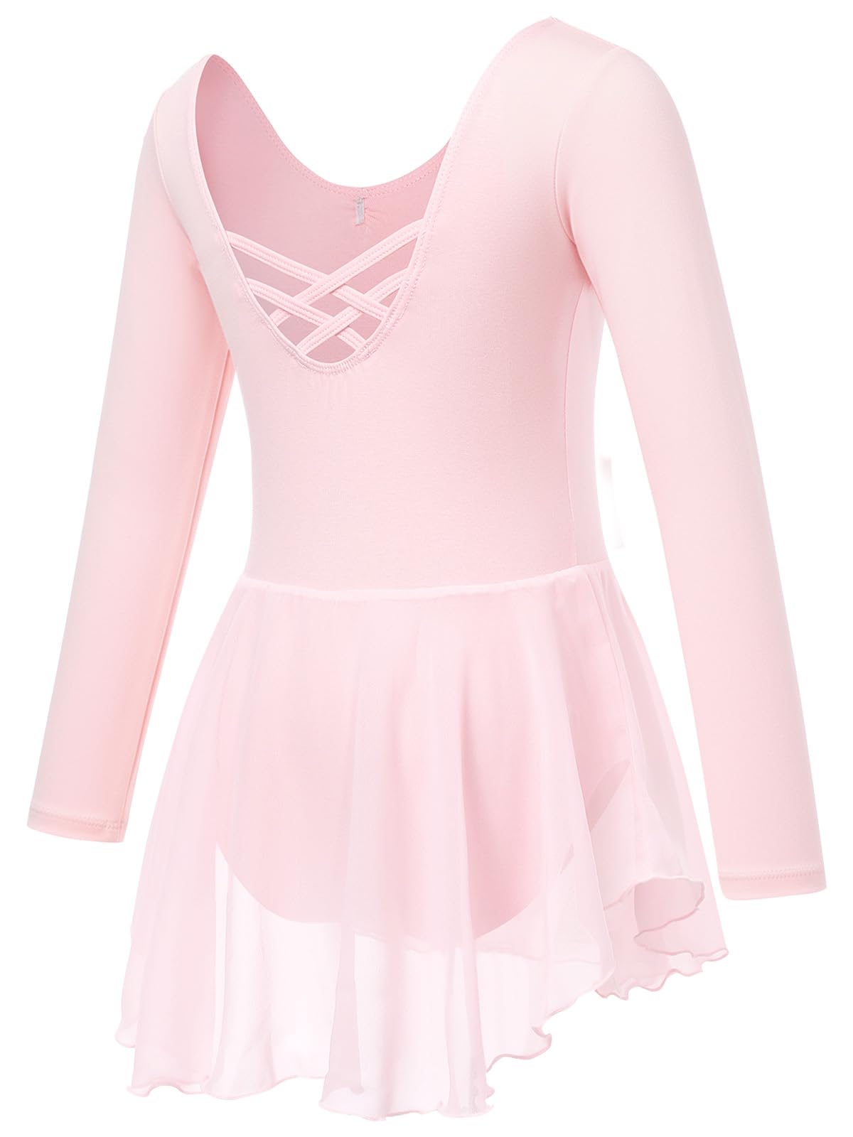 Soudittur Ballettkleidung Mädchen Langarm Ballettkleid für Kinder Baumwolle Balletttrikot Ballettanzug Tanzkleid Tanzbody mit Chiffon Rock Tütü