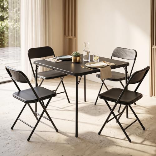 Image of DROGO Azura Foldable Dining Table Set of 4 Chairs for Home | Waterproof PP Tabletop with Metal Frame | Lightweight & Skidproof | Portable Picnic Table for Home, Garden, Camping, Outdoor (Black)