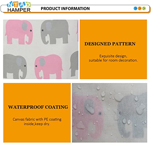Image of NTAOHAMPER Laundry Basket,Waterproof Hamper,Clothes Hampers for Nursery,Gift Basket,Room Decor,Collapsible Storage Basket (Pink Elephant)