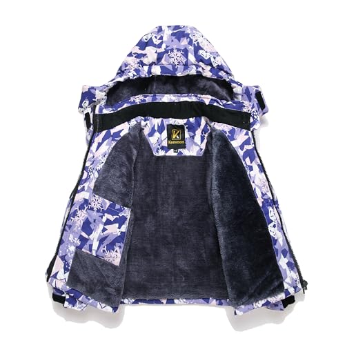 Image of Keevoom Girl's Waterproof Ski Jacket Fleece Snow Coat Windproof Warm Winter Snowboarding Jacket with Removable Hood