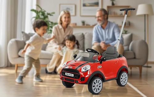 Miniatura 8 de Rollplay MINI Cooper - Auto de empuje para niños pequeños, auto con mango de empuje ajustable, modo pie a piso, volante con sonidos, cinturón de