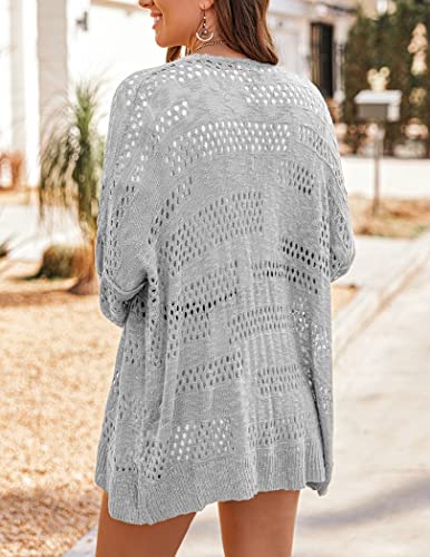 Image of HOTOUCH Lightweight Crochet Cardigan for Women Long Sleeve Open Front Knit Oversized Cardigans Sweaters