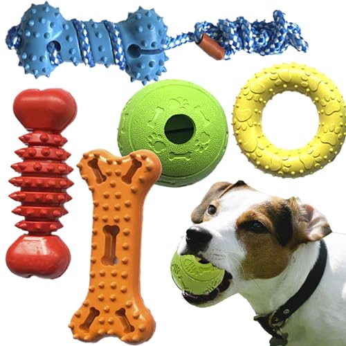 Jalousie Plush & Rope Dog Toys - Squeaky, Premium Rubber (5 Pack for Small/Medium Dogs & Puppies)