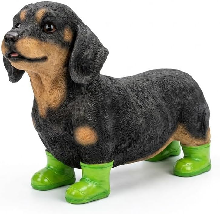 Dachshund Garden Statue in Boots – 10" Cute Wiener Dog Ornament for Yard Decor & Garden Art – Resin Sausage Figurine for Home Décor, Dog Lover Gift & Dachshund Owner Present