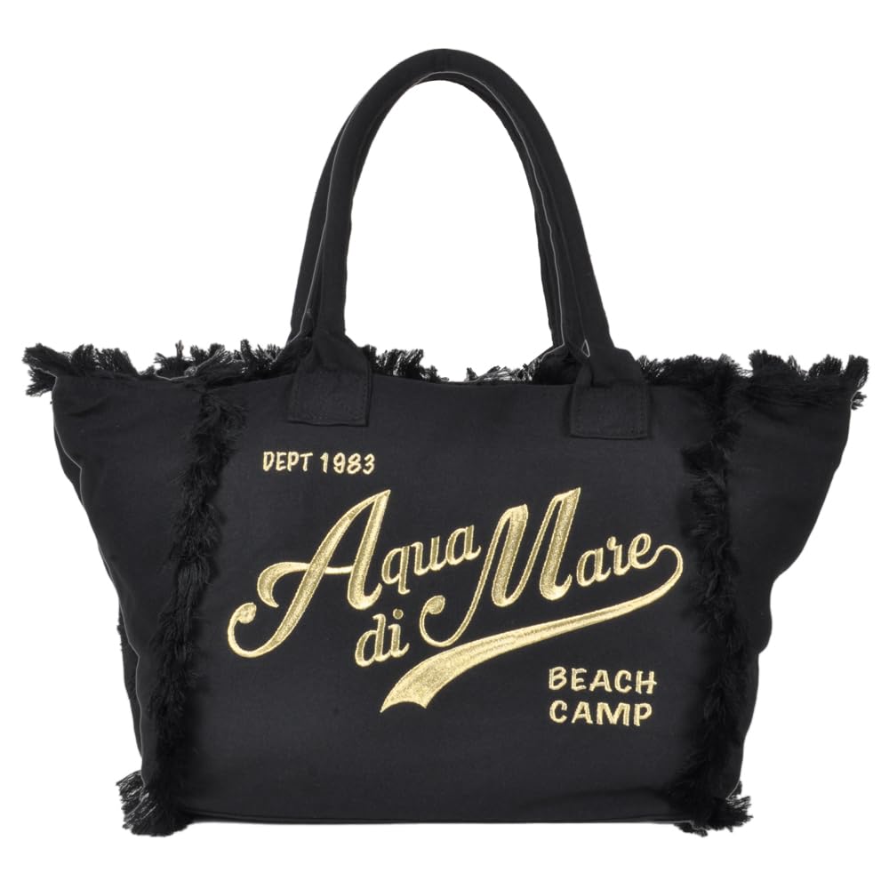 BORSA GRANDE CON FRANGE E RICAMO SILVER 100% PL AQUA DI MARE 22928 S NERO