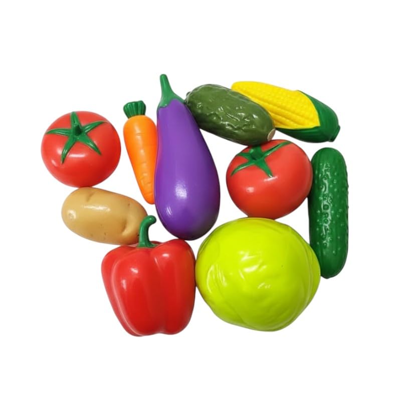 Image of SHAKTISM Pretend Play Plastic Fruits and Vegetables Toys for Kids, Kitchen Food Cooking Toy Set, PVC Material, Realistic Learning Playset for Boys and Girls (Vegitable 8Pc Set)