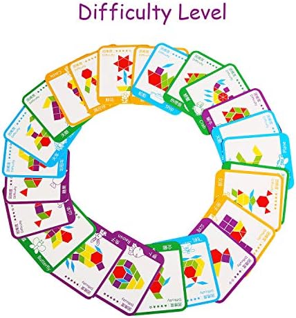 LEADSTAR Wooden Puzzle Blocks Set,155 Pcs Wooden Pattern Blocks Geometric Shape Puzzle Tangram Montessori Toys Color Sorting Stacking Game for Kids Ages 3+ Kindergarten Preschool Educational Toys 4 51kfEXdHPaL. AC