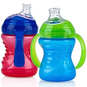 Nuby 2-Pack No-Spill Super Spout Grip N’ Sip Cup, Red and Blue