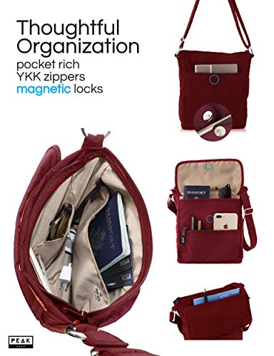 Image of Peak Gear Crossbody Travel Purse with RFID Blocking Pocket and Lifetime Recovery Service. Nylon Shoulder Bag