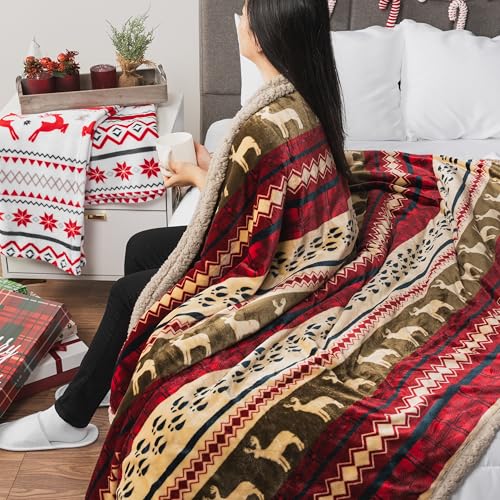 PAVILIA-Premium-Christmas-Blanket-Sherpa-Fleece-Throw-Plush-Christmas-Decoration-Reindeer-Cozy-Reversible-Winter-Holiday-Cabin-Blanket-for-Sofa-Couch-50x60