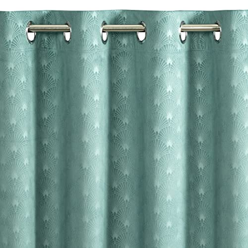 Eurofirany Velvet Curtain with Geometric Fan Pattern and Eyelets - Image 3