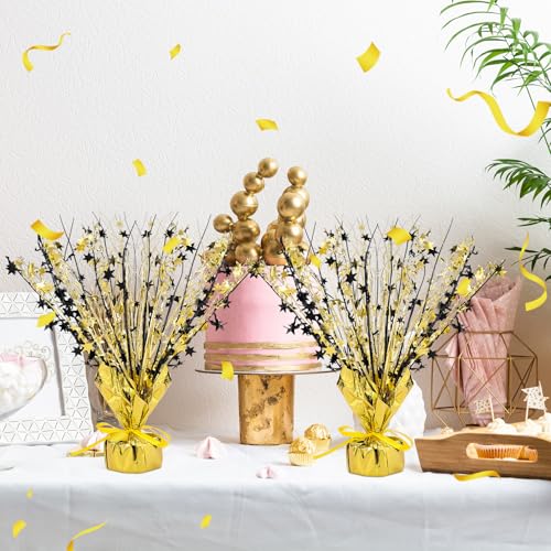 Image of Crowye 3 Pieces Metallic Foil Spray Centerpiece Birthday Table Decoration Star Burst Centerpieces Graduation Table Decor for Birthday 2026 Party Holiday(Black Gold)